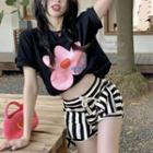 Flower Print T-shirt / Striped Shorts