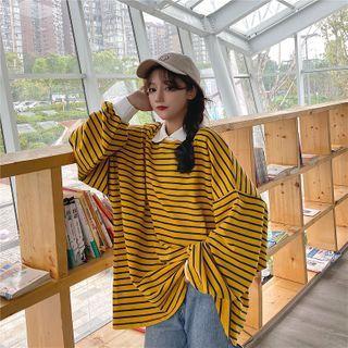 Long-sleeve Striped Loose-fit Polo Shirt