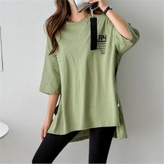 Letter Print Button-trim T-shirt