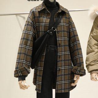 Plaid Single-breasted Coat Green - One Size