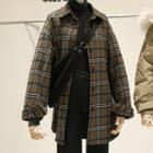 Plaid Single-breasted Coat Green - One Size
