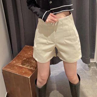 High Waist Pocketed Plain Wide Leg Shorts