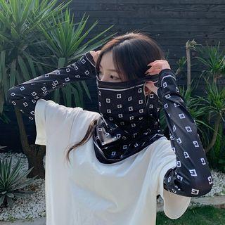 Set: Alphabet Sun Protection Arm Sleeve + Face Mask G - White - One Size