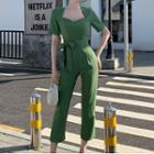 Short-sleeve Tie-side Jumpsuit