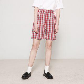 Plaid Shorts Red - One Size