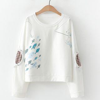 Plaid-patch Sweatshirt White - One Size