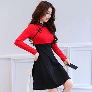 Cheongsam Collar Panel A-line Dress