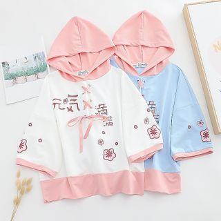 Short-sleeve Hooded Floral Print T-shirt