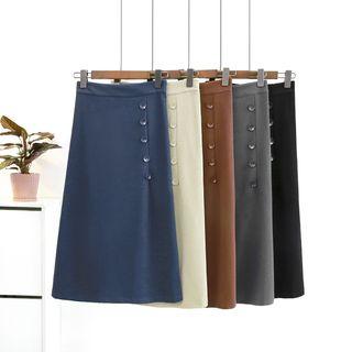 Button-detail Plain A-line Skirt