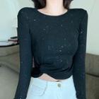 Glitter Long-sleeve Knotted T-shirt