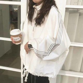 Contrast Stripe Drawstring Hem Half-zip Top