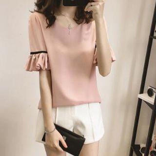 Crew-neck Contrast Trim Short-sleeve Top