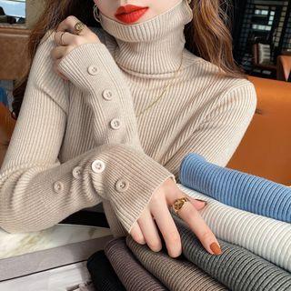 High-neck Ribbed-knit Sweater In 7 Colors