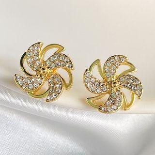 Windmill Rhinestone Alloy Earring 01 - 1 Pair - Gold - One Size
