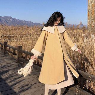 Turtleneck Sweater / Contrast Collar Snap Button Coat