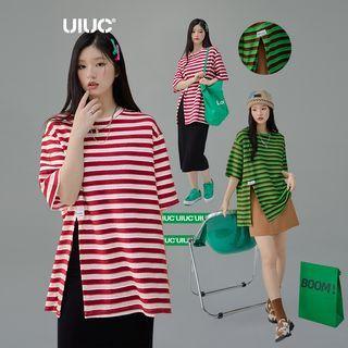 Striped Side-slit Loose T-shirt