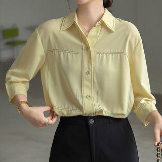 3/4-sleeve Contrast Stitching Shirt