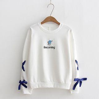 Picture Print Crewneck Lace-up Long-sleeve Sweatshirt
