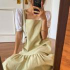 Frilled-hem Linen Blend Long Pinafore Dress
