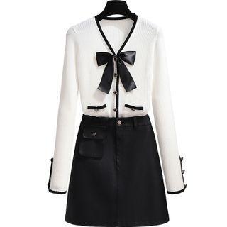 Bow Cardigan / A-line Skirt / Set