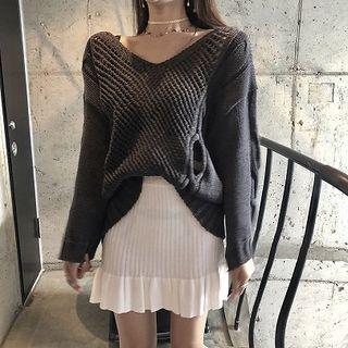 V-neck Sweater Dark Gray - One Size
