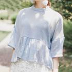Frilled Lace Panel Short-sleeve Chiffon Top