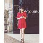 Short-sleeve Cross Back A-line Dress