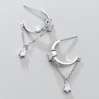 925 Sterling Silver Rhinestone Chained Dangle Earring 1 Pair - As Shown In Figure - One Size