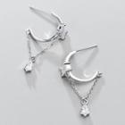 925 Sterling Silver Rhinestone Chained Dangle Earring 1 Pair - As Shown In Figure - One Size