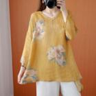 Floral Print Blouse Yellow - One Size