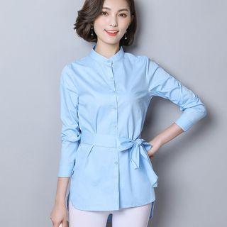 Band Collar Shirt With Sash