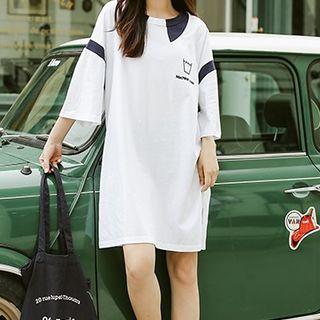 3/4-sleeve Print T-shirt Dress White - One Size