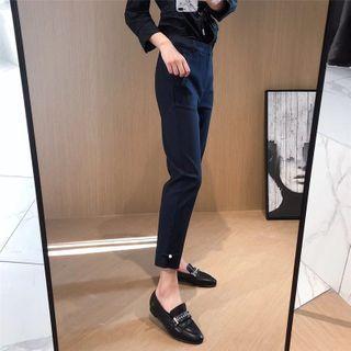 Faux Pearl Straight-cut Cropped Dress Pants