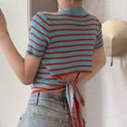 Short-sleeve Striped Back-tie T-shirt