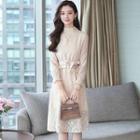 Set: Long-sleeve Lace Dress + V-neck Vest