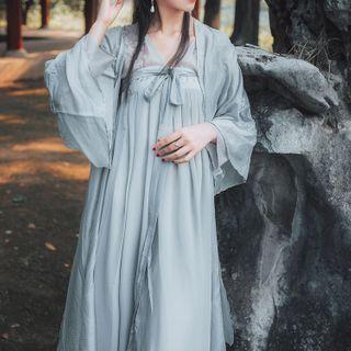 Flower Embroidered Blouse / Maxi Hanfu Dress / Light Jacket / Set