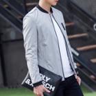 Pocketed Faux Leather Applique Zip Jacket