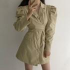 Puff-sleeve Tie-strap Mini A-line Blazer Dress