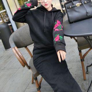 Set: Embroidered Hoodie + Maxi Slit Skirt