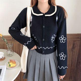 Flower Embroidered Crop Cardigan