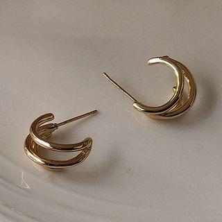 Layered Alloy Open Hoop Earring B-738 - 1 Pair - Gold - One Size