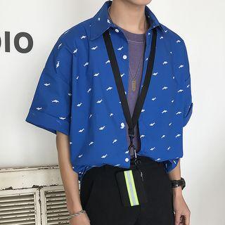 Elbow-sleeve Whale Print Shirt