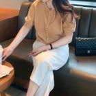 Short-sleeve Knit Top / High Waist Straight Leg Pants / Set