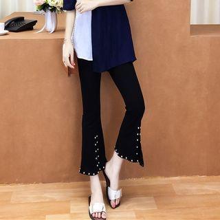 Studded Slit Boot-cut Cropped Pants