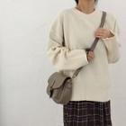Plain Round Neck Loose-fit Sweater Almond - One Size