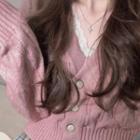 Lace Trim V-neck Cardigan Pink - One Size
