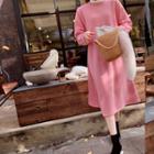 Pintuck-sleeve Napped Long Pullover Dress