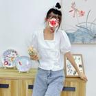 Square Neck Frog-button Cropped Blouse White - One Size