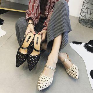 Cutout Pointed Toe Kitten Heel Mules