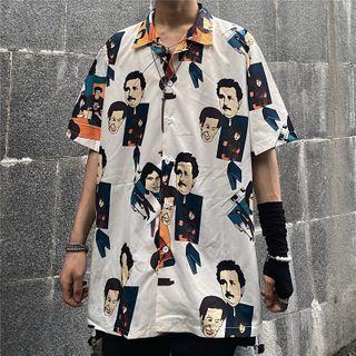 Face Print Elbow-sleeve Shirt